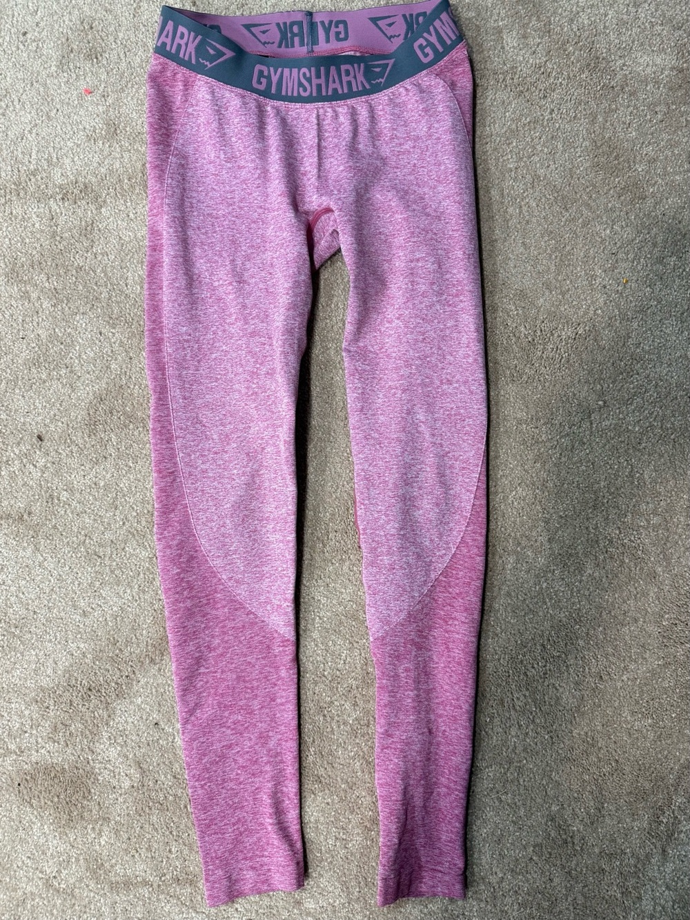 Gymshark Pink Heather Seamless Leggings with Navy Logo Waistband